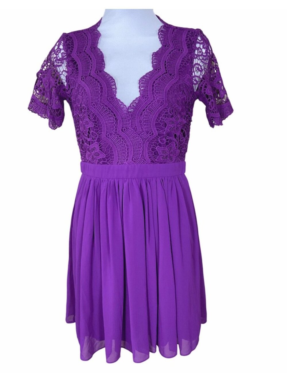 Lulus Angel in Disguise Purple Crochet Lace Short Sleeve Skater Dress Small